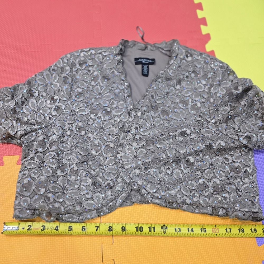 R&M Richards Women's 16W Lace Sequin Bolero‎ Shrug Jacket Taupe Brown Special...